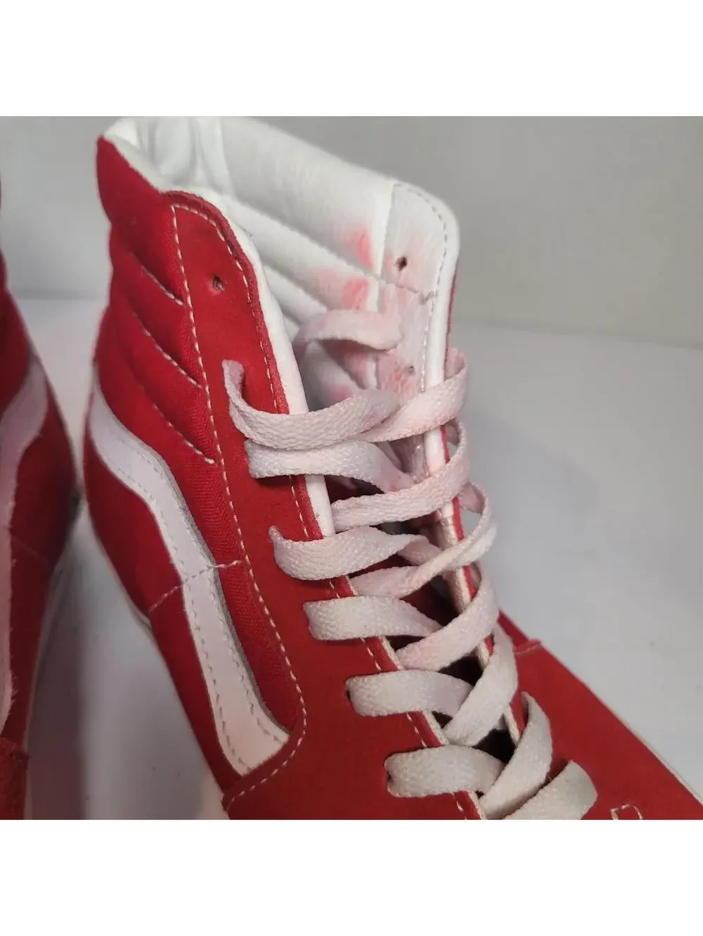 Vans Sk8 High Top Red Suede White Stripe Lace Up Sneakers Men 8.5 Women 10